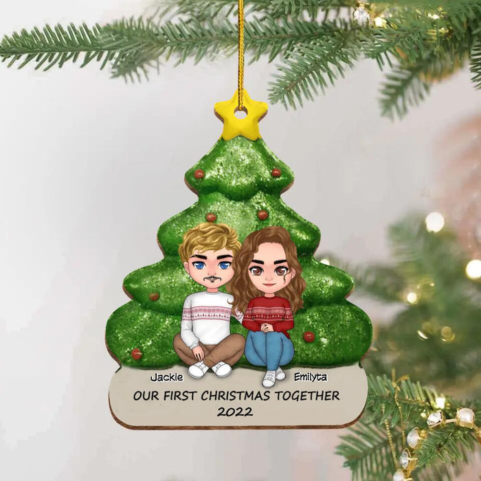 Custom Personalized Christmas Couple With Pet Wooden Ornament - Upto 5 Pets - Christmas Gift Idea For Couple/ Dog,Cat Lover - Our First Christmas Together 2022