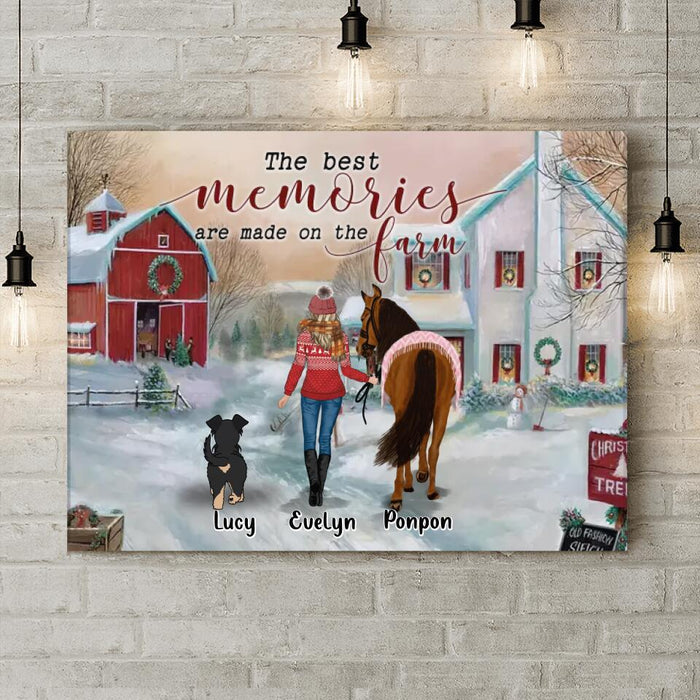 Custom Personalized Girl On The Farm Canvas - Gift Idea For Girl/Farming Lovers/Horse/Dog Lovers - Up To 4 Dogs - The Best Memories Are Made On The Farm