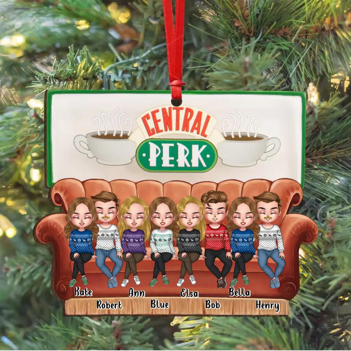 Custom Personalized Hallmark Friends Central Perk Cafe Couch Christmas Wooden Ornament - Christmas Gift For Friends/ Couples/ Siblings With Upto 8 People