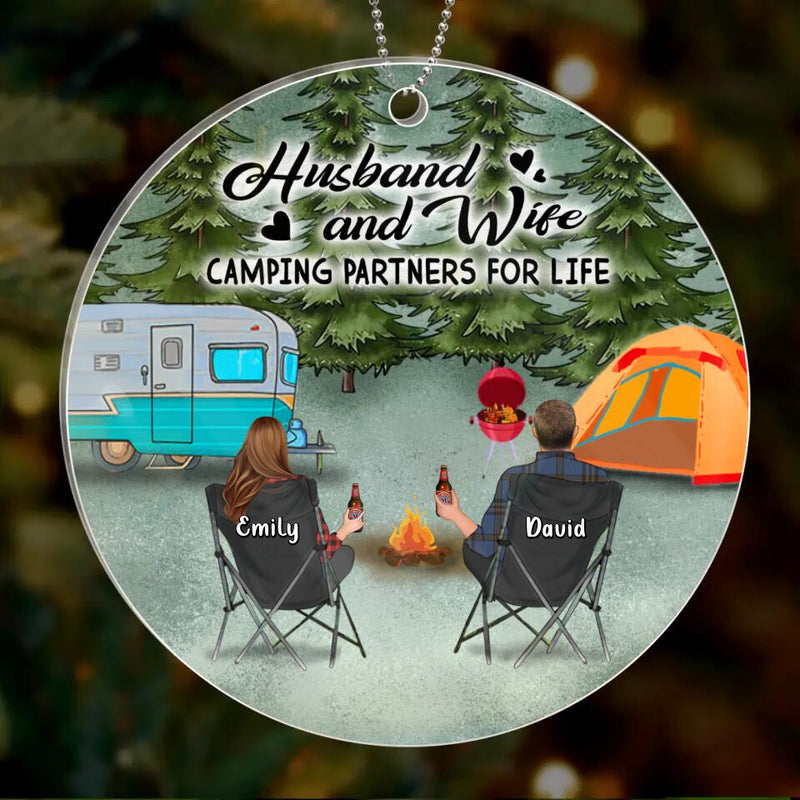 Personalized Camping Acrylic Ornament - Couple/Parents With Up to 3 Kids And 3 Pets - Gift Idea For Camping Lover, Family - Husband And Wife Camping Partners For Life