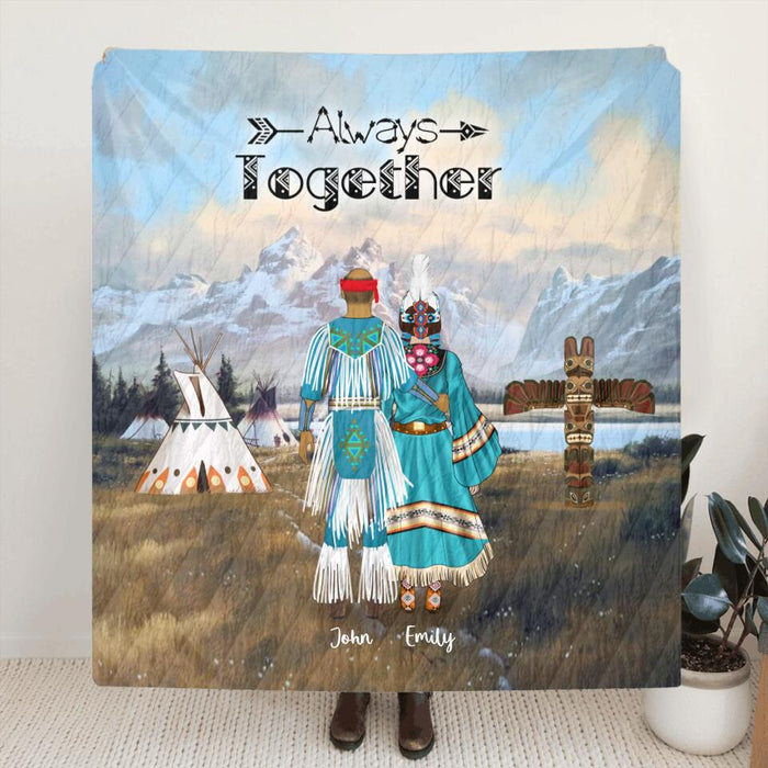 Personalized Native American Blanket - Gift Idea For The Whole Family - Couple/Parents & Upto 2 Kids Native American - Always Together