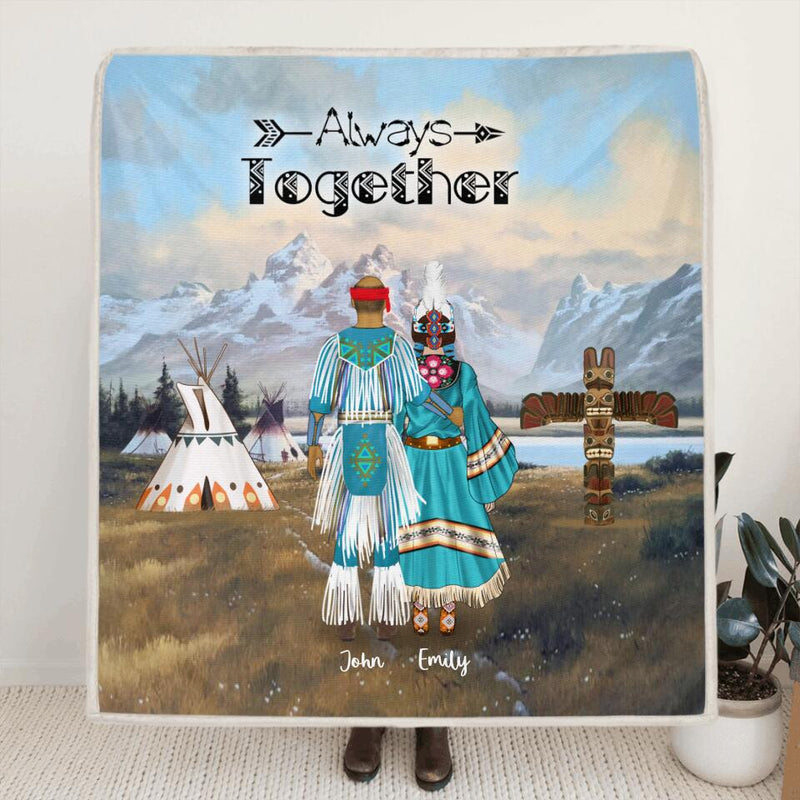 Personalized Native American Blanket - Gift Idea For The Whole Family - Couple/Parents & Up to 2 Kids Native American - Always Together