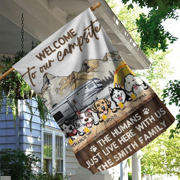 Custom Personalized Dog & Camping Flag Sign - Upto 5 Dogs - Gift Idea For Dog Lover /Camping Lover - Welcome To Our Campsite