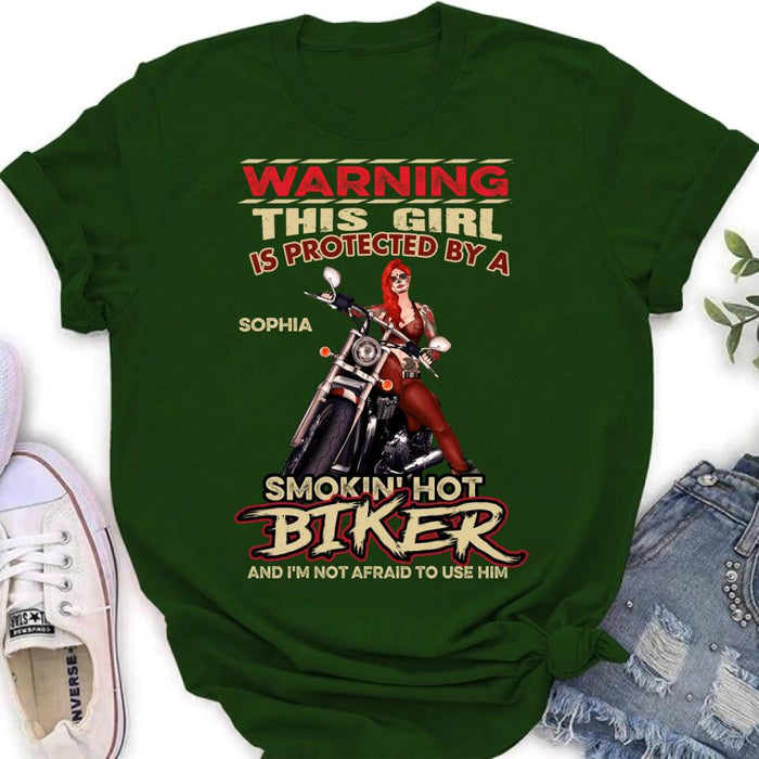 Custom Personalized Biker Shirt - Gift Idea for Biker Lovers - This Girl Is Protected By A 
Smokin' Hot Biker