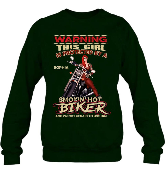 Custom Personalized Biker Shirt - Gift Idea for Biker Lovers - This Girl Is Protected By A 
Smokin' Hot Biker