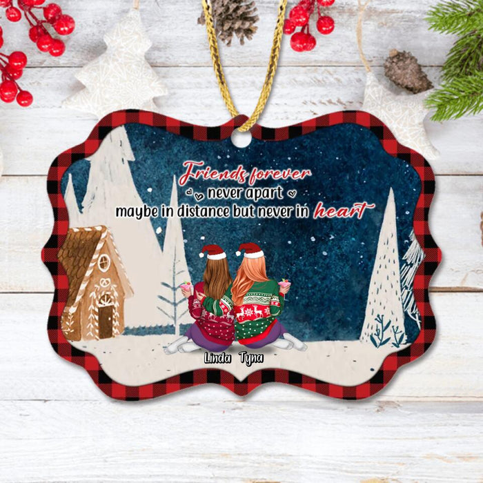 Custom Personalized Christmas Besties Rectangle Wooden/Acrylic Ornament - Gift Idea For Best Friends - Up To 7 Friends - Friends Forever Never Apart Maybe In Distance But Never In Heart