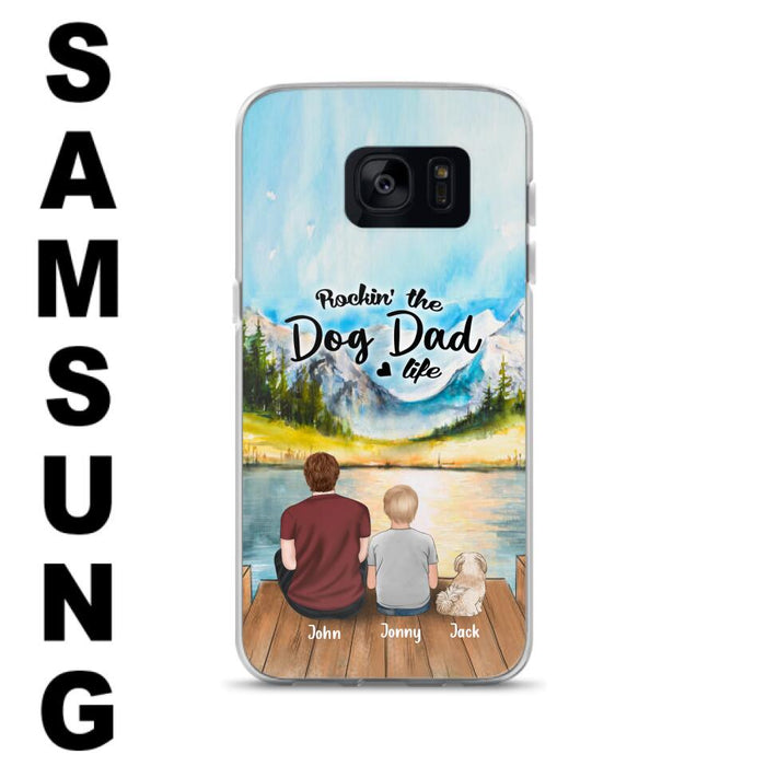 Custom Personalized Dog Mom/Dog Dad Phone Case - Single Mom/Single Dad with 1 Kid and 2 Pets - iPhone and Samsung Cases