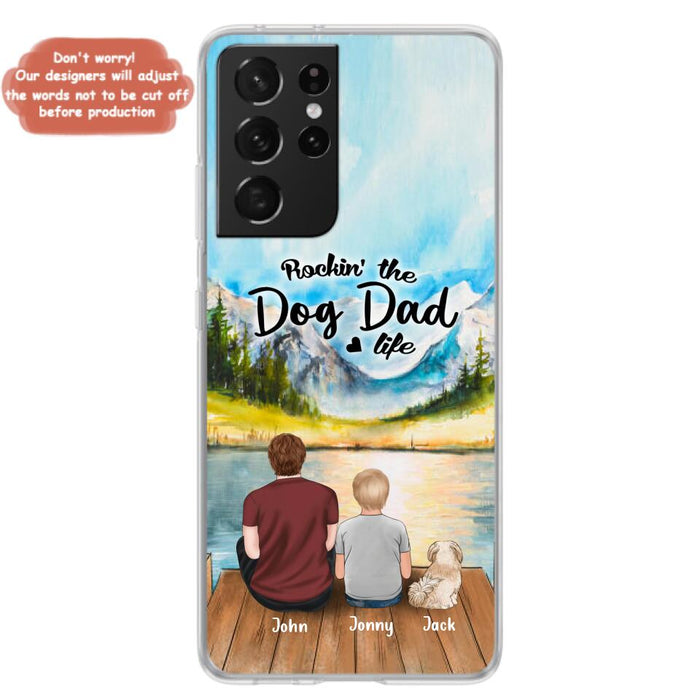 Custom Personalized Dog Mom/Dog Dad Phone Case - Single Mom/Single Dad with 1 Kid and 2 Pets - iPhone and Samsung Cases