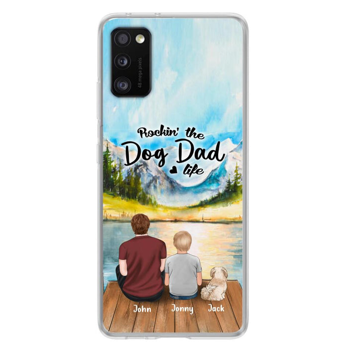 Custom Personalized Dog Mom/Dog Dad Phone Case - Single Mom/Single Dad with 1 Kid and 2 Pets - iPhone and Samsung Cases