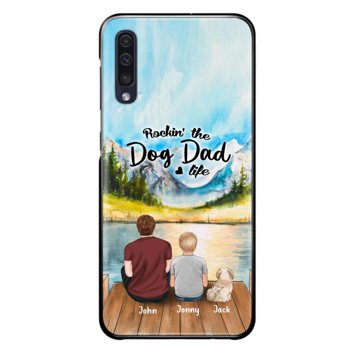 Custom Personalized Dog Mom/Dog Dad Phone Case - Single Mom/Single Dad with 1 Kid and 2 Pets - iPhone and Samsung Cases