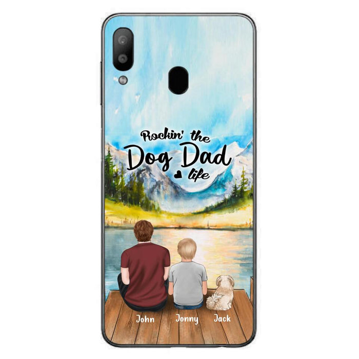 Custom Personalized Dog Mom/Dog Dad Phone Case - Single Mom/Single Dad with 1 Kid and 2 Pets - iPhone and Samsung Cases