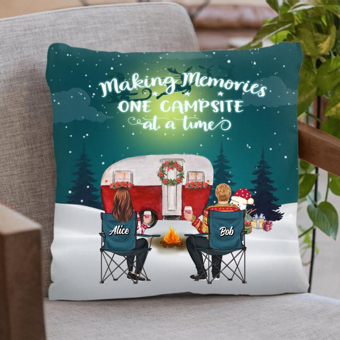 Custom Personalized Xmas Camping Quilt/Fleece Blanket/Pillow Cover - Adult/Couple/Single Parent/Parents with Upto 3 Pets - Christmas Gift Idea For Couple/Camping/Dog/Cat Lovers - Making Memories One Campsite At A Time