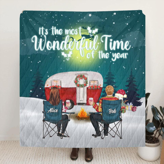 Custom Personalized Xmas Camping Quilt/Fleece Blanket/Pillow Cover - Adult/Couple/Single Parent/Parents with Upto 3 Pets - Christmas Gift Idea For Couple/Camping/Dog/Cat Lovers - Making Memories One Campsite At A Time