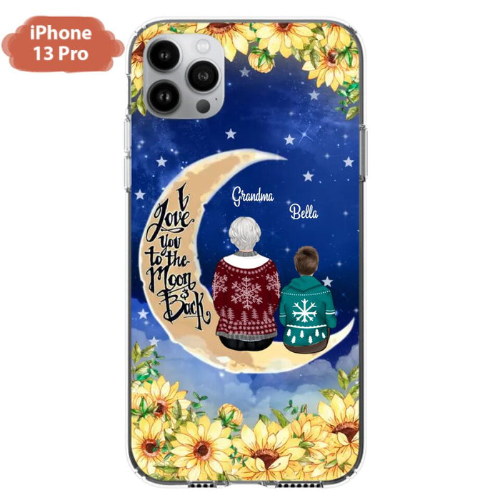 Custom Personalized Grandma & Grandchilds Sitting On Moon Phone Case - Upto 3 Kids - Gift Idea For Grandma - I Love You To The Moon And Back - Cases For iPhone & Samsung