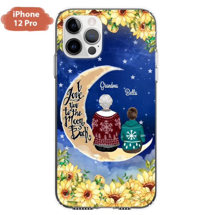 Custom Personalized Grandma & Grandchilds Sitting On Moon Phone Case - Upto 3 Kids - Gift Idea For Grandma - I Love You To The Moon And Back - Cases For iPhone & Samsung