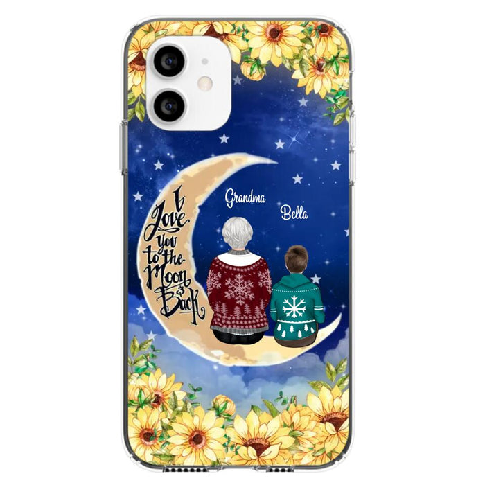 Custom Personalized Grandma & Grandchilds Sitting On Moon Phone Case - Upto 3 Kids - Gift Idea For Grandma - I Love You To The Moon And Back - Cases For iPhone & Samsung