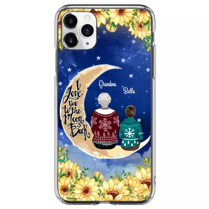 Custom Personalized Grandma & Grandchilds Sitting On Moon Phone Case - Upto 3 Kids - Gift Idea For Grandma - I Love You To The Moon And Back - Cases For iPhone & Samsung