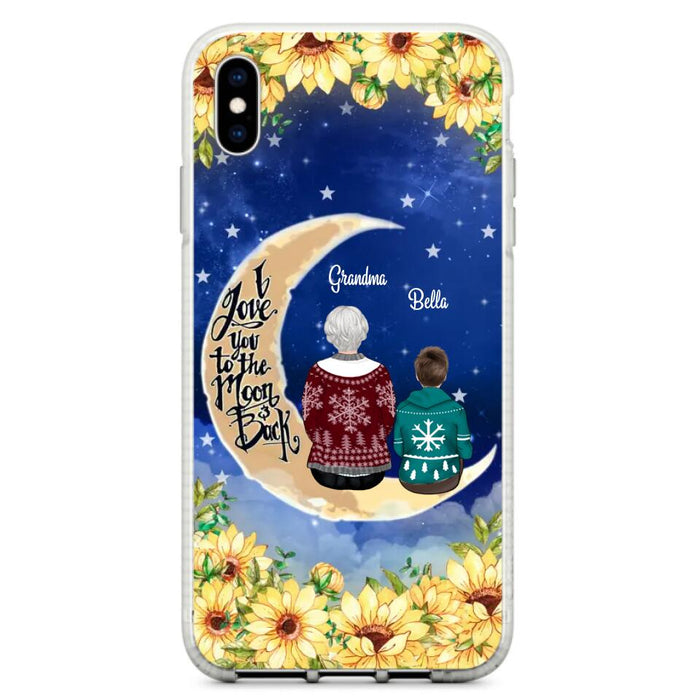 Custom Personalized Grandma & Grandchilds Sitting On Moon Phone Case - Upto 3 Kids - Gift Idea For Grandma - I Love You To The Moon And Back - Cases For iPhone & Samsung