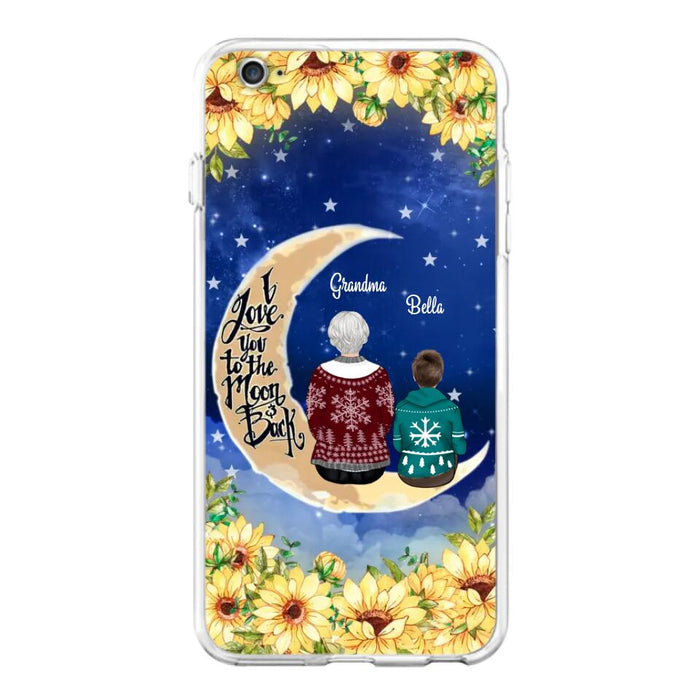 Custom Personalized Grandma & Grandchilds Sitting On Moon Phone Case - Upto 3 Kids - Gift Idea For Grandma - I Love You To The Moon And Back - Cases For iPhone & Samsung