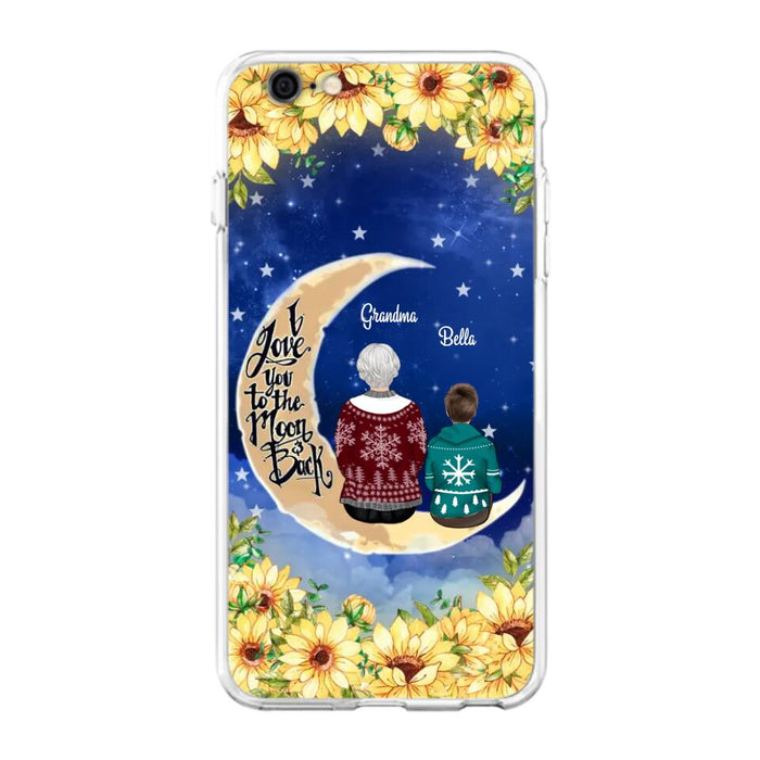 Custom Personalized Grandma & Grandchilds Sitting On Moon Phone Case - Upto 3 Kids - Gift Idea For Grandma - I Love You To The Moon And Back - Cases For iPhone & Samsung