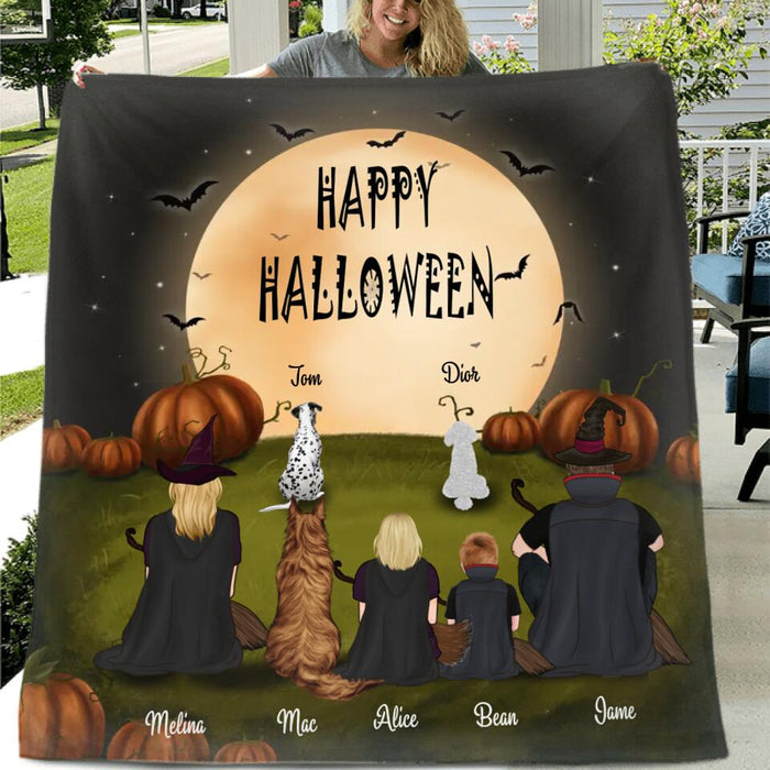 Custom Personalized Halloween Family Quilt/Fleece Blanket - Gift for Family, Halloween - Up to 2 Kids and 3 Pets