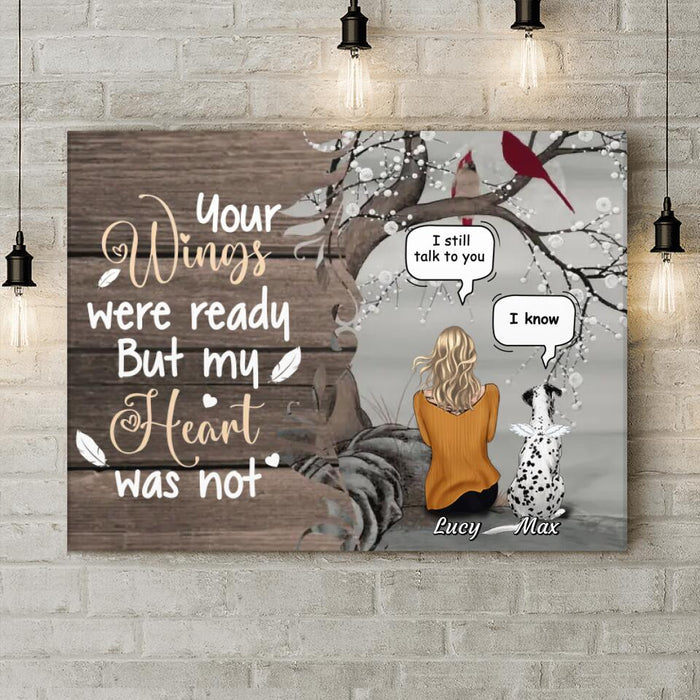 Custom Personalized Memorial Pet Mom Horizontal Canvas - Gift Idea For Dog/Cat Lovers - Upto 4 Dogs/Cats - Your Wings Were Ready But My Heart Was Not