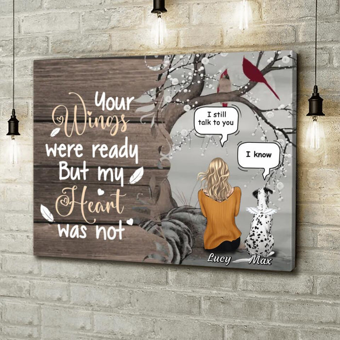 Custom Personalized Memorial Pet Mom Horizontal Canvas - Gift Idea For Dog/Cat Lovers - Upto 4 Dogs/Cats - Your Wings Were Ready But My Heart Was Not