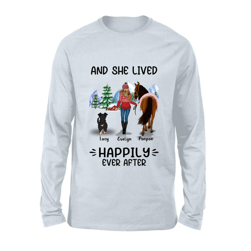 Personalized Horses & Dogs Shirt/Hoodie - Gift Idea For Horse/Dog Lovers - Up to 4 Dogs - And She Lived Happily Ever After