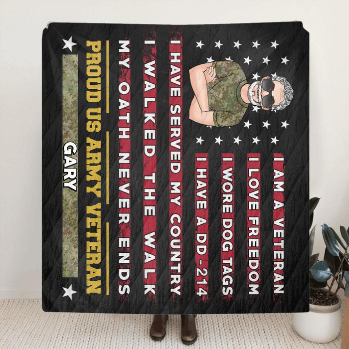 Custom Personalized Proud US Veteran Fleece/ Quilt Blanket - Gift Idea For Veteran/ Father/ Grandpa