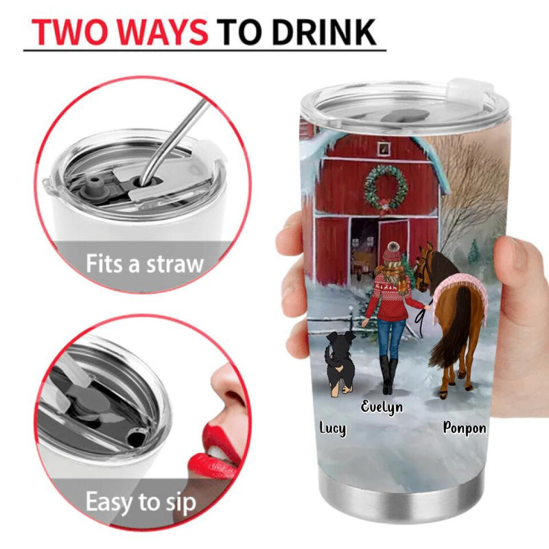 Personalized Horses & Dogs Tumbler - Gift Idea For Girl/Horse & Dog Lovers - Up to 4 Dogs - Just A Girl Who Loves Horses And Dogs
