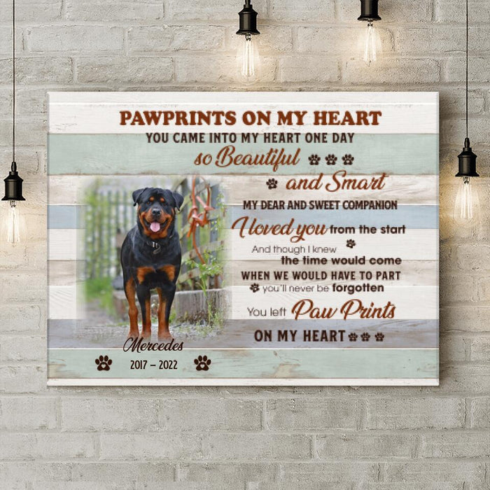 Custom Photo Dog Horizontal Canvas - Memorial Gift For Dog Lovers - You Left Pawprints On My Heart