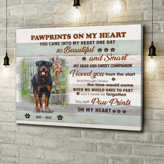 Custom Photo Dog Horizontal Canvas - Memorial Gift For Dog Lovers - You Left Pawprints On My Heart