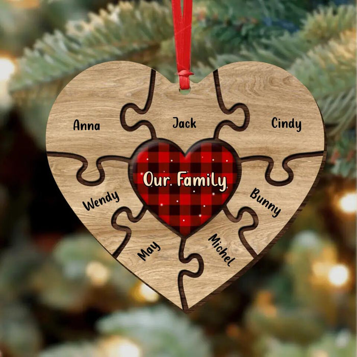 Custom Personalized Family Heart Wooden Ornament - Upto 7 Children - Gift Idea For Family