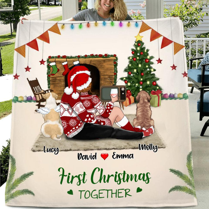 Custom Personalized Christmas Couple Blanket - Christmas Gift for Couple, Husband and Wife - Up to 2 Pets