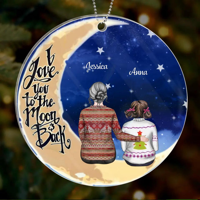 Custom Personalized Grandparent & Kid Circle Acrylic Ornament - Christmas Gift Idea For Grandparents And Kid - I Love You To The Moon & Back