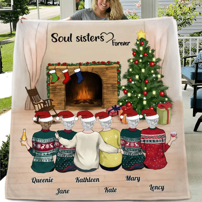 Custom Personalized Best Friend Christmas Quilt/Fleece Blanket - Gift Ideas for Christmas, Besties - Up to 6 Girls