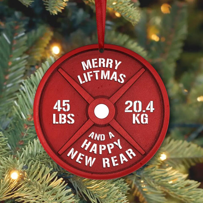 Merry Fitmas Weight Plates - Personalized Aluminum Ornament - Christmas Fitness Gym Weightlifting Gift For Gymers