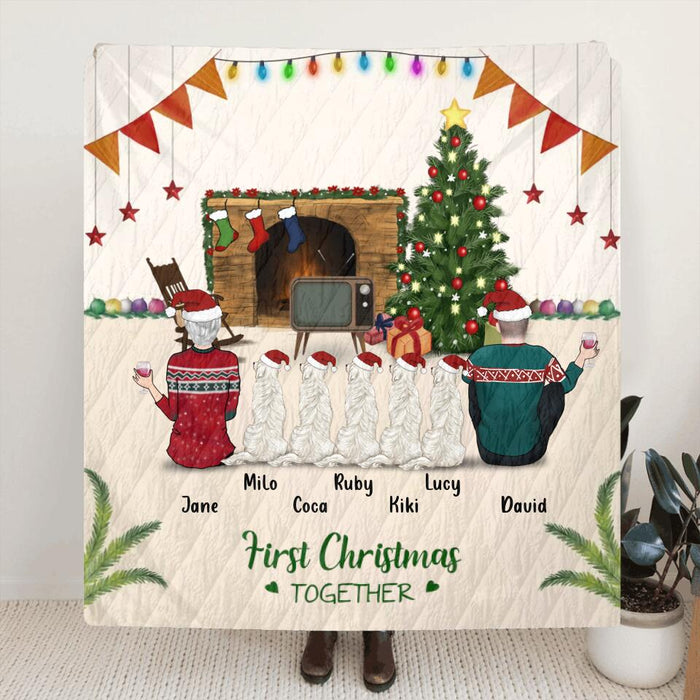 Custom Personalized Christmas Quilt/Fleece Blanket - Gift for Couple, Husband and Wife, Dog/Cat Lovers - Up to 5 Pets