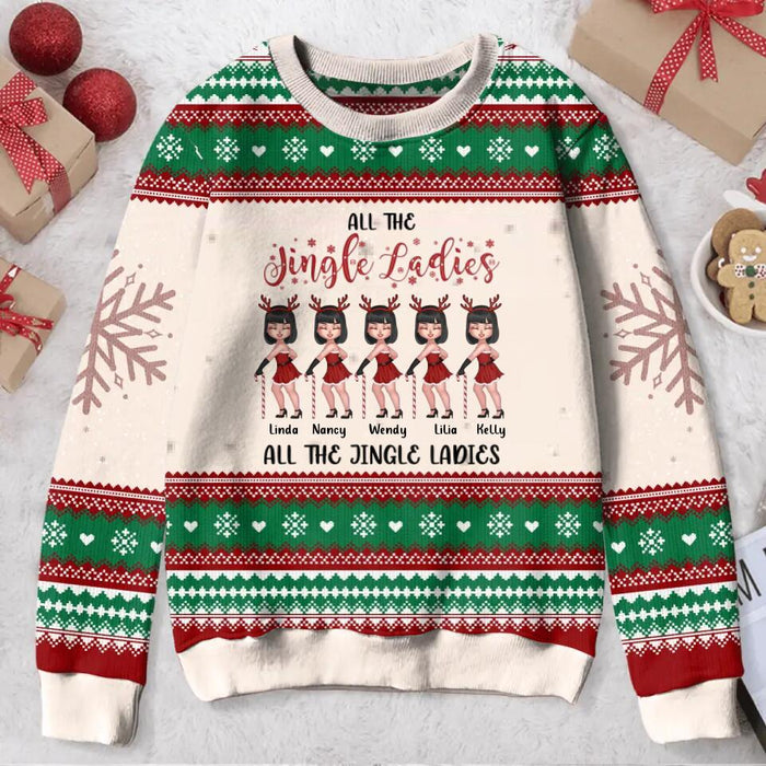 Personalized Jingle Ladies All-Over Print Sweater - Up to 5 Ladies - Christmas Gift Idea For Friends/Besties/Sisters - All The Jingle Ladies