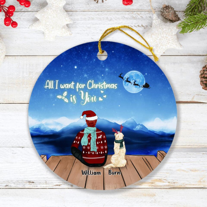 Custom Personalized Christmas Night Pet Mom/Dad Ornament - Adult/ Couple With Upto 6 Pets - Christmas Gift For Cat/ Dog Lover