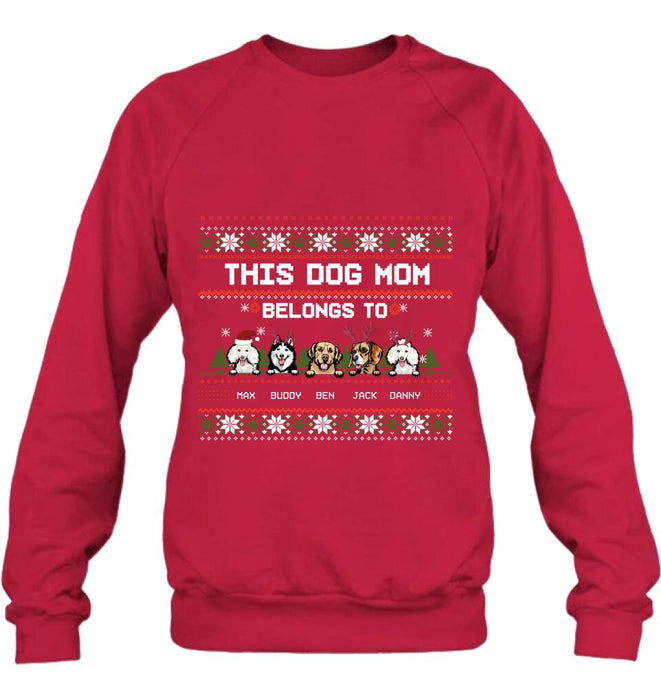 Personalized Dog Mom Sweater - Up to 5 Dogs - Christmas Gift For Dog Lover - This Dog Mom Belongs To