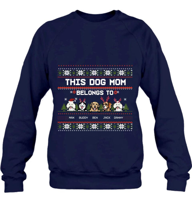 Personalized Dog Mom Sweater - Up to 5 Dogs - Christmas Gift For Dog Lover - This Dog Mom Belongs To