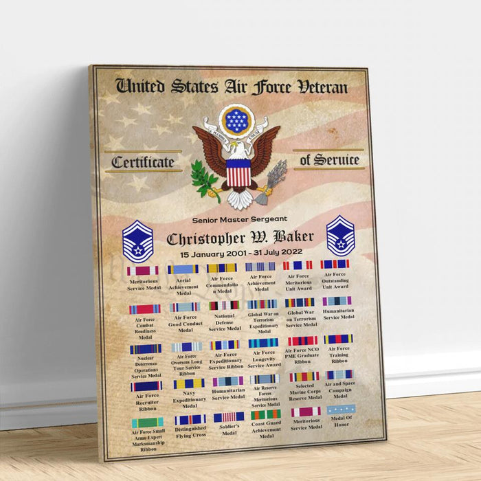 Custom Personalized Veteran Certificate Canvas - Upto 30 Ribbons - Gift Idea For Veteran