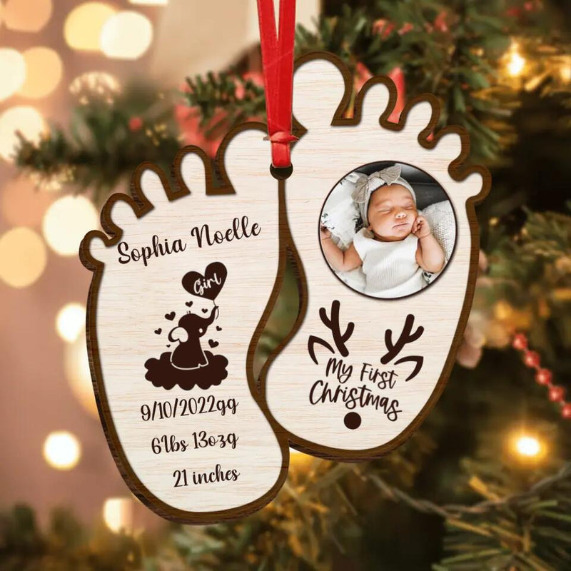 Personalized Baby Photo Wooden Ornament - Christmas Gift Idea For Baby - My First Christmas