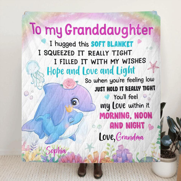 Custom Personalized Grandma & Grandkid Sea Animal Quilt/Single Layer Fleece Blanket - Gift Idea For Granddaughter/Grandson - To My Granddaughter, I Hugged This Soft Blanket