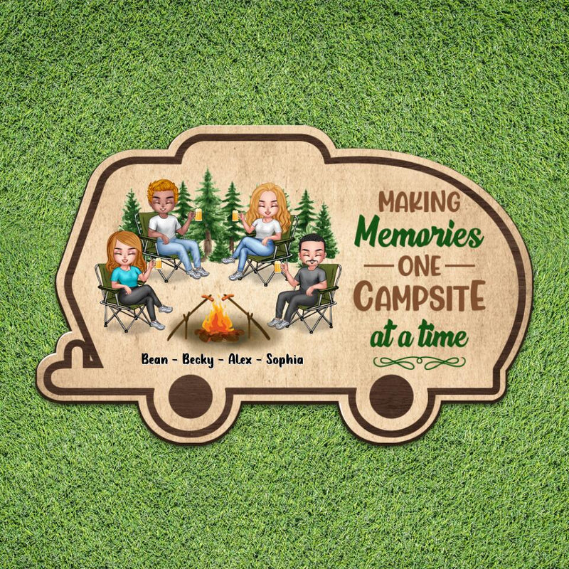 Personalized Camper Area Doormat - Gift For Camping Lovers/Friends with 4 People - Making Memories One Campsite At A Time