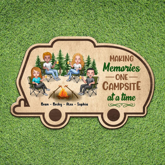 Custom Personalized Camper Area Doormat - Gift For Camping Lovers/ Friends with 4 People - Making Memories One Campsite At A Time