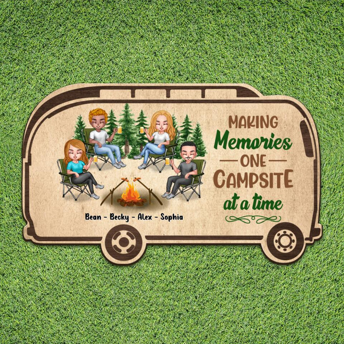 Custom Personalized Camper Area Doormat - Gift For Camping Lovers/ Friends with 4 People - Making Memories One Campsite At A Time