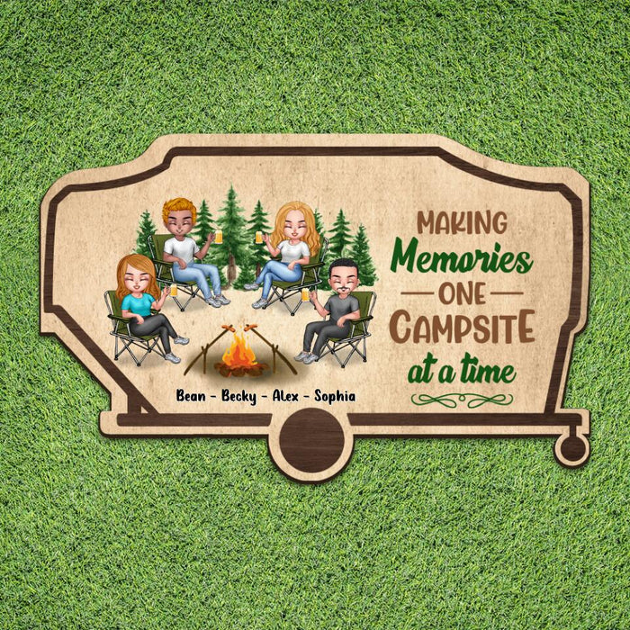 Custom Personalized Camper Area Doormat - Gift For Camping Lovers/ Friends with 4 People - Making Memories One Campsite At A Time