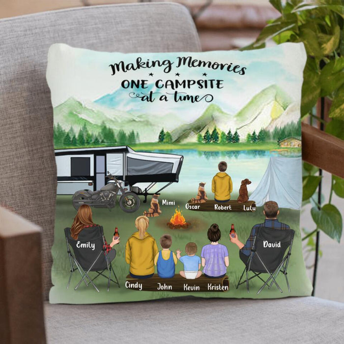 Custom Personalized Pillow Cover Cushion Cover - Family with 5 Kids and Up to 3 Pets - Making memories one campsite at a time